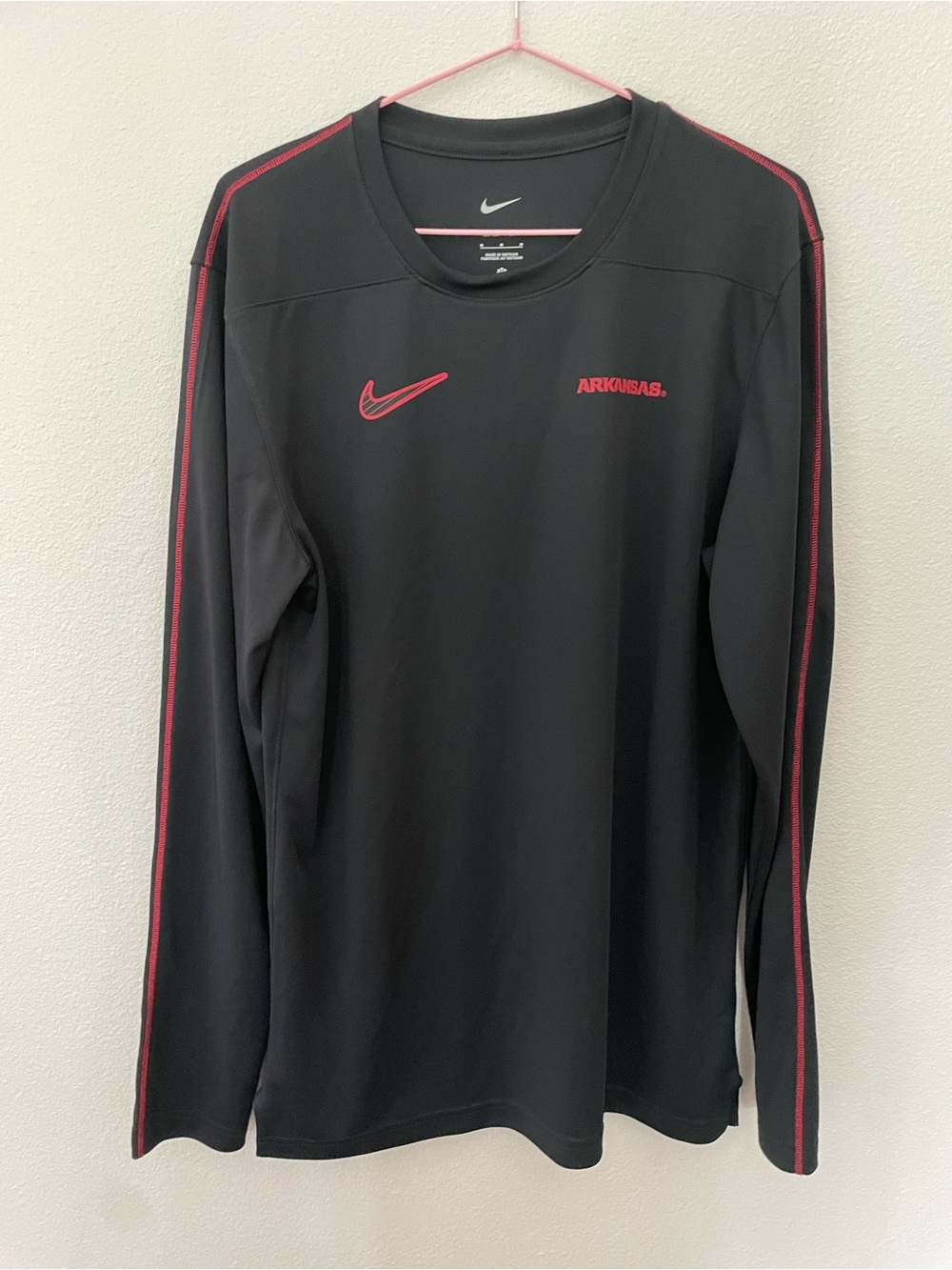 Nike Black Long-Sleeve Athletic Shirt with Red Trim - Arkansas Logo